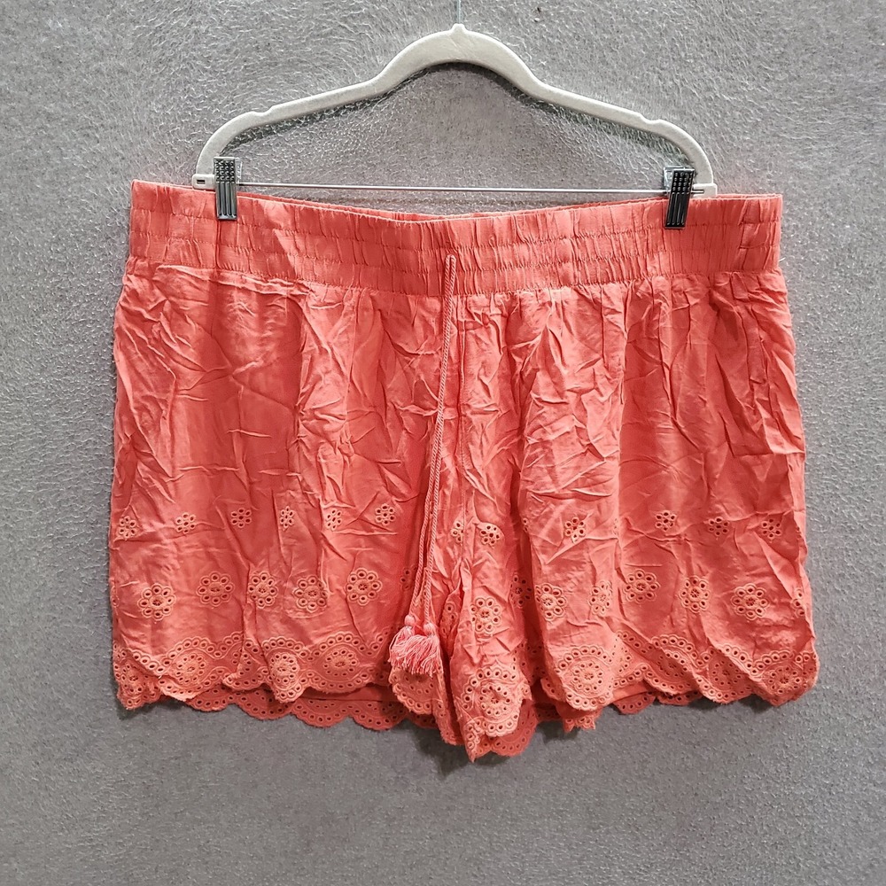 Davina Women Shorts 2X Pink Crochet Boho Eyelet Scalloped Tasseled‎ 5" Inseam